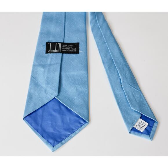 Vtg Dunhill Italy Silk Blue Necktie Old Money Wedding Preppy Business Corporate - Picture 11 of 15